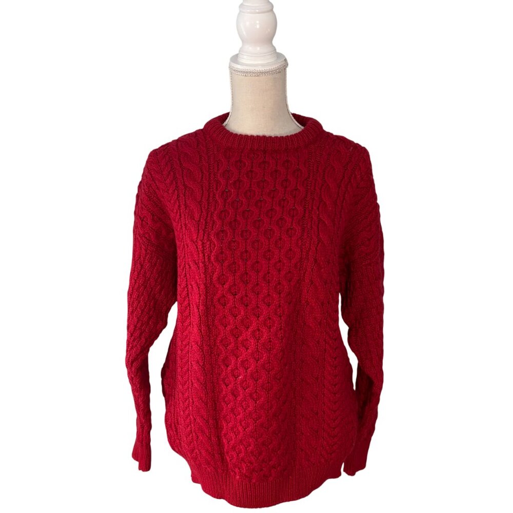 Cladyknit vintage Irish Fisherman Sweater red M medium wool cable knit Ireland - Picture 5 of 8